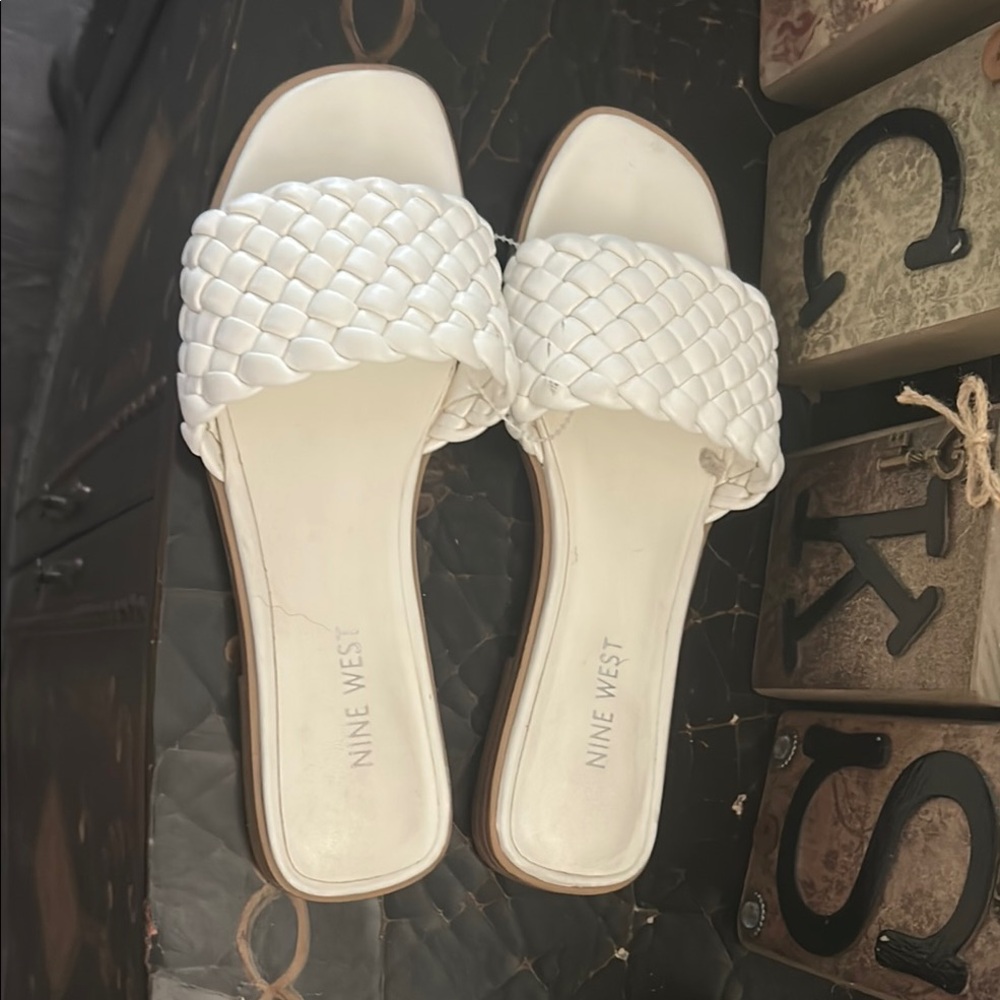 Nine West White Sandals Slip-On Comfort